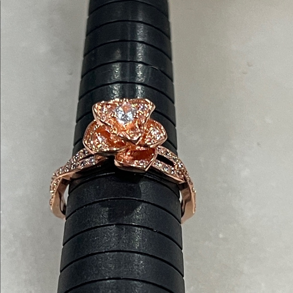 Rose Gold Floral CZ Ring - Picture 6 of 8
